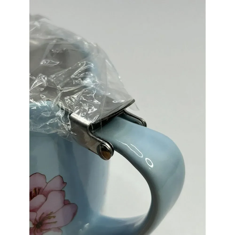 New Alfred Ceramic + Stainless Steel Teapot 20 oz Blue‎ Floral Cherry Blossom